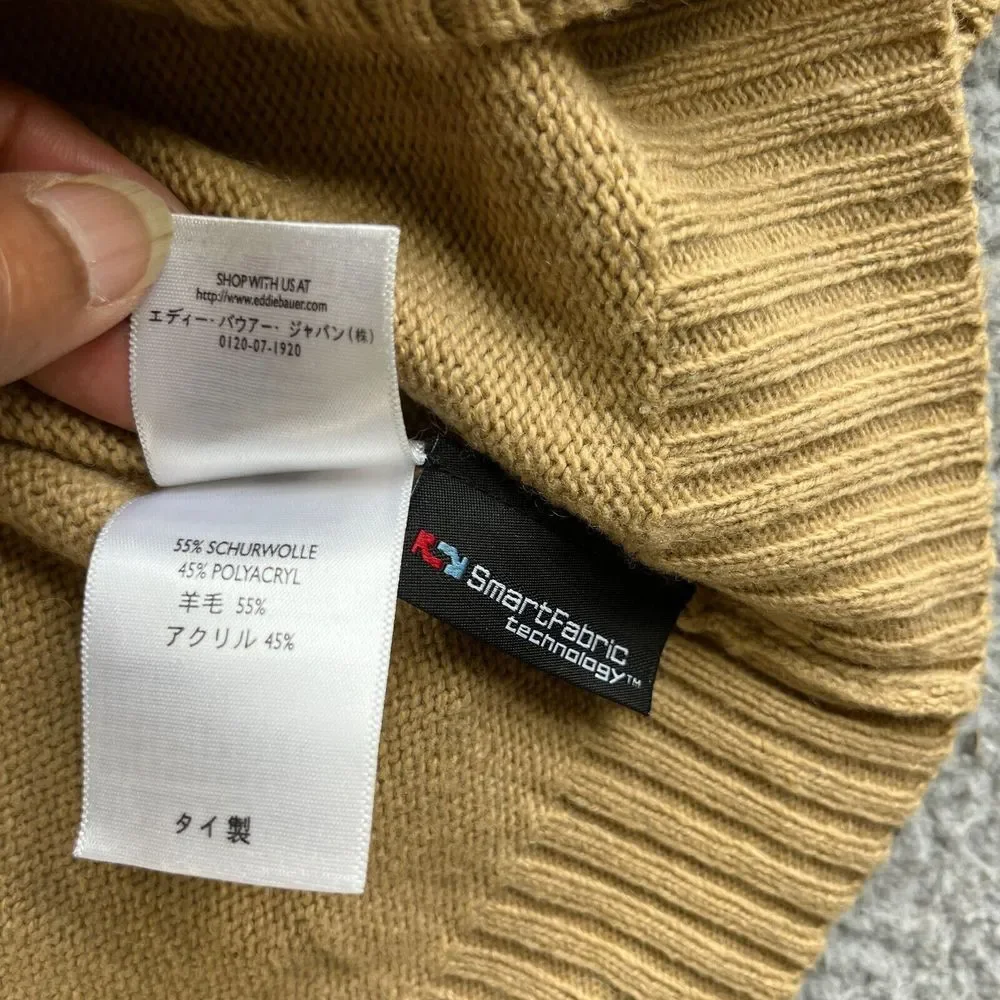 NEW Vintage Eddie Bauer Sweater Mens Extra‎ Large Beige Lambs Wool Smart Fabric